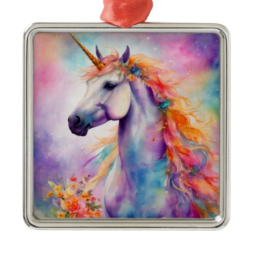 Pastel Color Unicorn Metal Ornament
