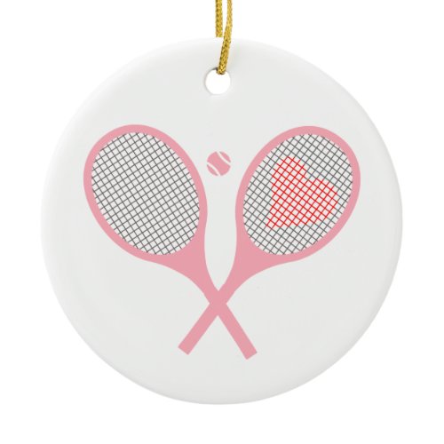 Pastel Heart Tennis Racquets And Ball Design  Ceramic Ornament