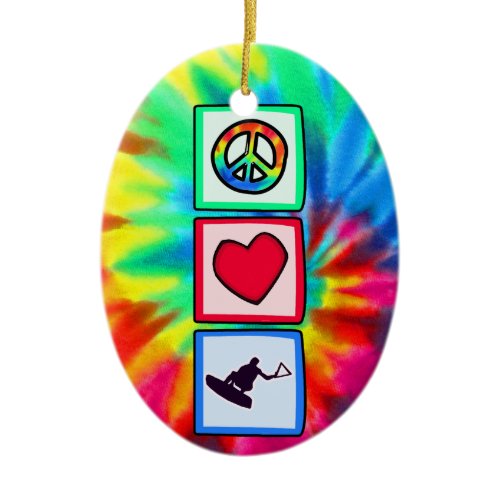 Peace, Love, Wakeboarding Ceramic Ornament