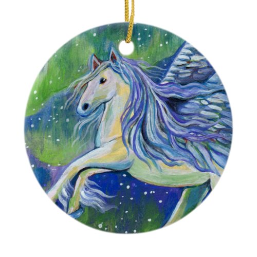 Pegasus In Northern Light Ceramic Ornament