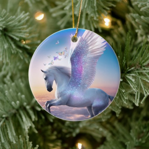 Pegasus with Rainbow Ceramic Ornament