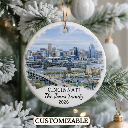 Personalized Cincinnati Ornament, Custom Ohio Ceramic Ornament