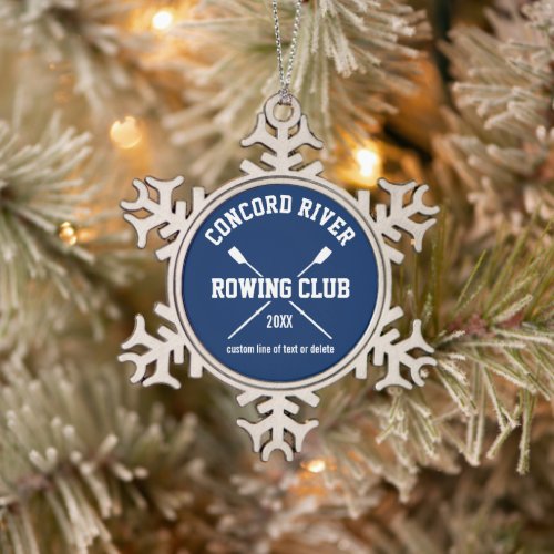 Personalized Crew Rowing Logo Oars Team Name Year Snowflake Pewter Christmas Ornament