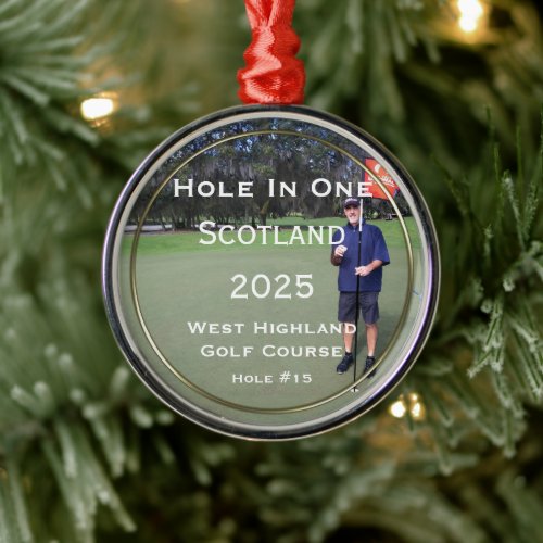 Personalized Hole In One Keepsake Photo Metal Ornament