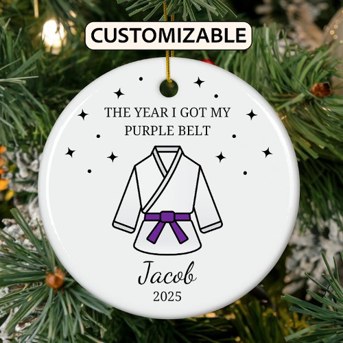Personalized Karate Purple Belt, Taekwondo Outfit Ceramic Ornament