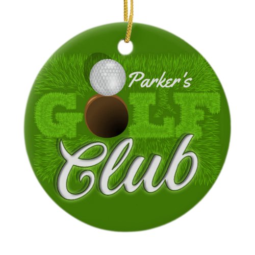 Personalized NAME Golfer Green Golf Course Club Ceramic Ornament