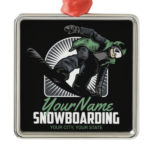 Personalized Snowboarding Snow Boarder Shredding  Metal Ornament