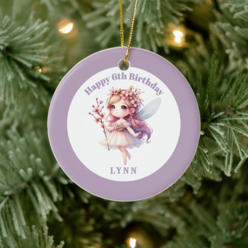 Personalized Whimsical Floral Fairy  Ceramic Ornament