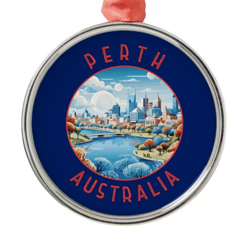 Perth Australia Retro Distressed Circle Metal Ornament