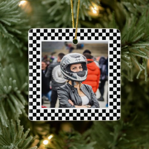 Photo Black and White Checkers Ceramic Ornament