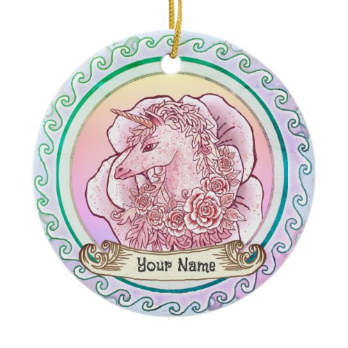Pink Lady Unicorn  Ceramic Ornament