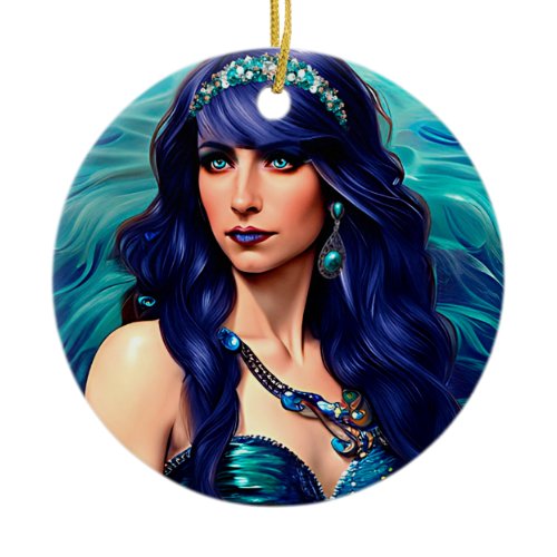 Pisces Mermaid Queen Original Fantasy art   Ceramic Ornament