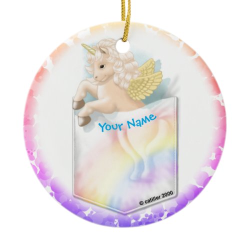 Pocket Rainbow Unicorn Ceramic Ornament