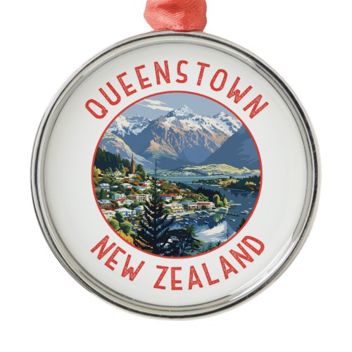 Queenstown New Zealand Retro Distressed Circle Metal Ornament