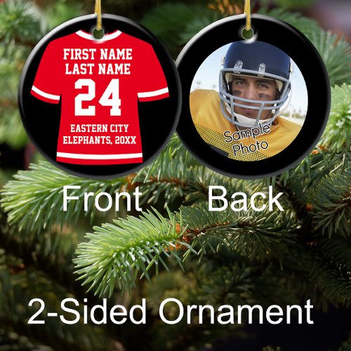Red Photo Football Soccer Hockey Sports Jersey Ceramic Ornament