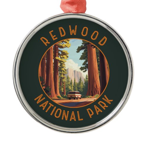 Redwood National Park Retro Distressed Circle Metal Ornament
