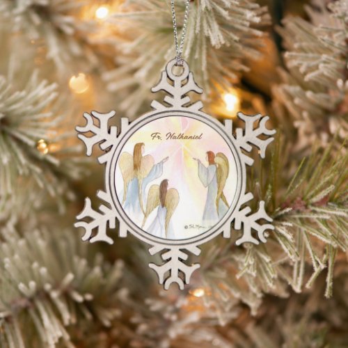 Religious Angels Personalized Snowflake Pewter Christmas Ornament