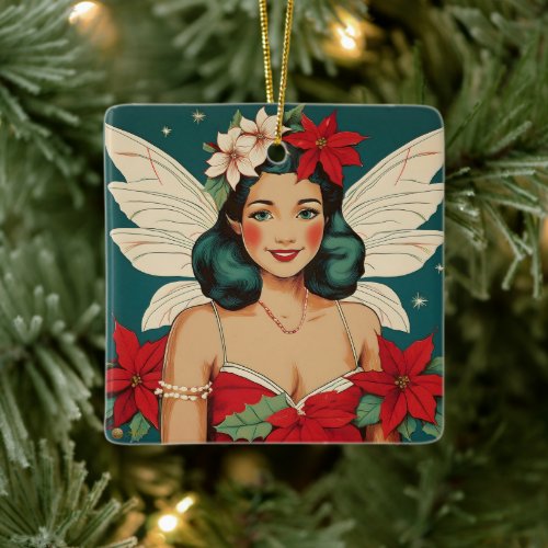 Retro 50s Tropical Christmas Pin-Up Starlet Ceramic Ornament