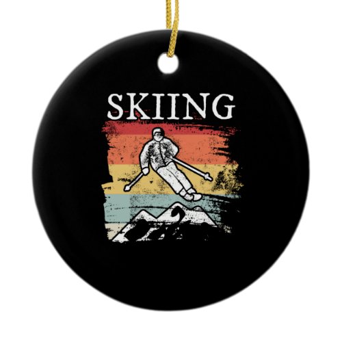 Retro Skiing Ceramic Ornament