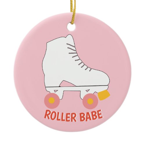 Roller Babe Roller Skating Pink Ceramic Ornament