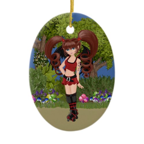 Roller Derby Anime Fairy Skating Ceramic Ornament