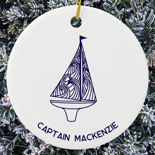 Sailing Boat Yacht Captain Name Ceramic Ornament