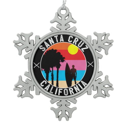 Santa Cruz California Surfing Surf Snowflake Pewter Christmas Ornament