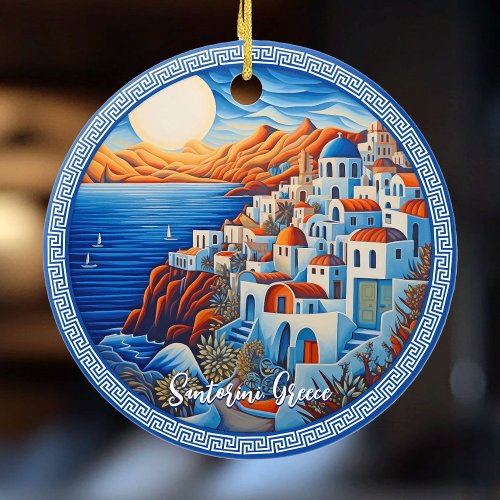 Santorini Greece Painting | Travel Art Ceramic Ornament