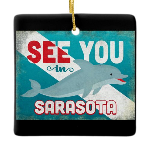 Sarasota Dolphin - Retro Vintage Travel Ceramic Ornament