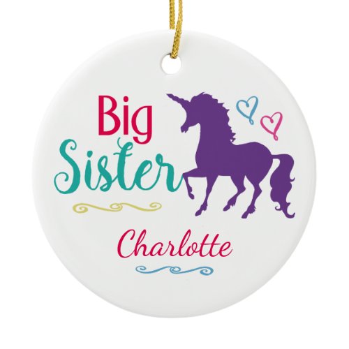 Sisters Unicorn Big Sister Personalized Christmas Ceramic Ornament
