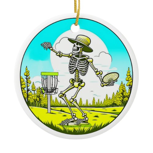Skeleton Playing Disc Golf  Ceramic Ornament