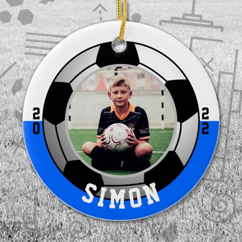 Soccer Blue White Team Colors Ceramic Ornament