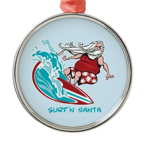 Surf'n Santa Metal Ornament