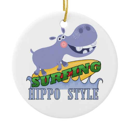 Surfer Hippopotamus Ceramic Ornament