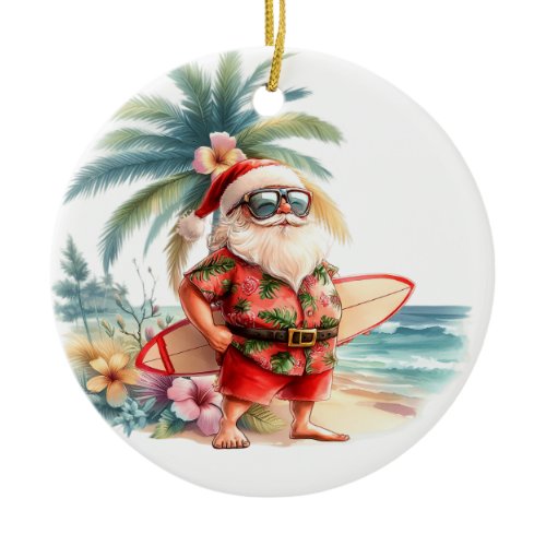 Surfing Christmas with Santa Claus surfer  Ceramic Ornament