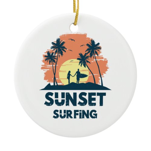 Surfing -Sunset Surfing  Ceramic Ornament