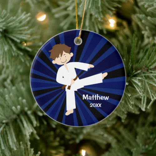 Taekwondo Brown Belt Boy Personalized Ceramic Ornament