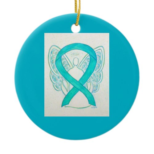 Teal Green Awareness Ribbon Angel Ornaments