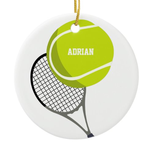 Tennis Ball &amp; Racket Racquet Personalized   Ceramic Ornament
