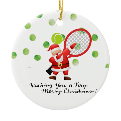 Tennis  Merry Christmas with Santa Claus   Ceramic Ornament