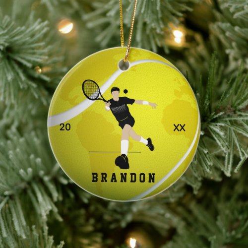 Tennis Player Silhouette Name &amp; Year Earth Ball Ceramic Ornament