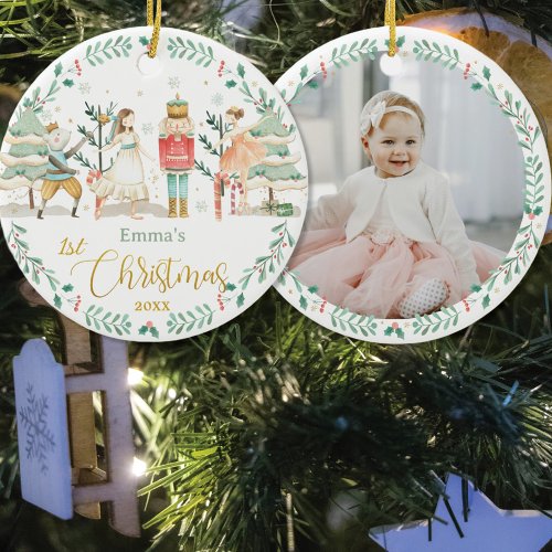 The Nutcracker Ballet Baby 1st Christmas Photo Ceramic Ornament