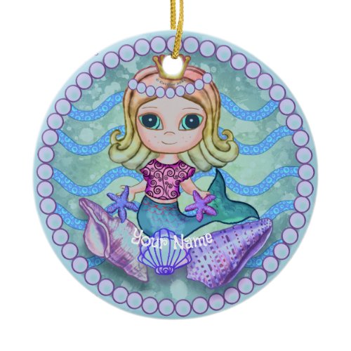 Tiny Mermaid  Ceramic Ornament