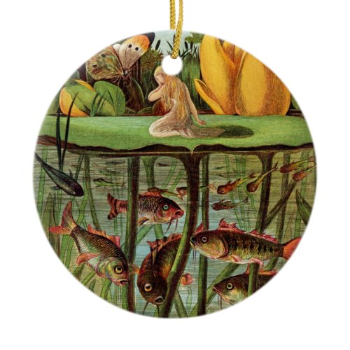 Tommelise very desolate on the water lily leaf, in ceramic ornament