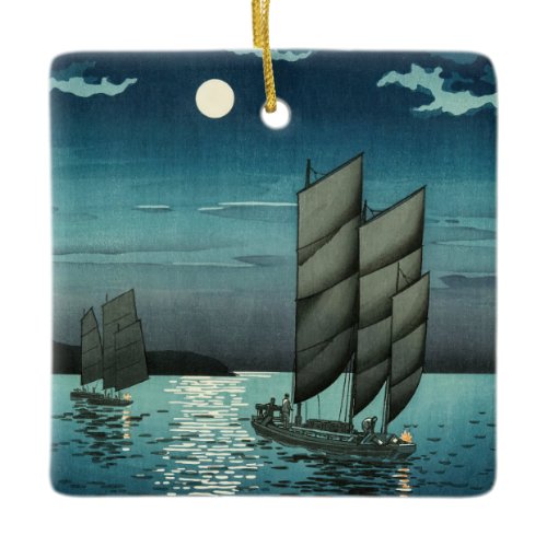 Tsuchiya Koitsu - Boats at Shinagawa, Night Ceramic Ornament