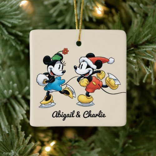 Vintage Disney | Mickey &amp; Minnie Ice Skating Ceramic Ornament