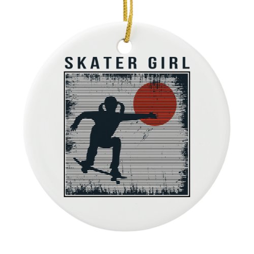 Vintage Skater Girl Skateboarder Skateboarding 80s Ceramic Ornament