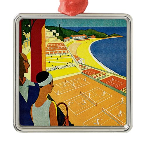 Vintage Travel, Tennis, Sports, Monte Carlo Monaco Metal Ornament