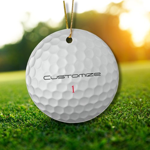 White Dimpled Golf Ball Texture Custom Name Number Ceramic Ornament