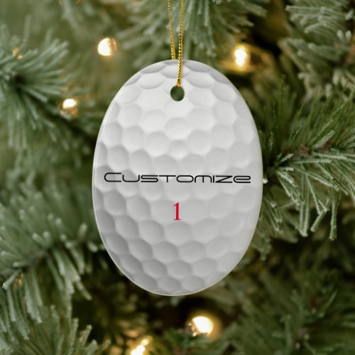 White Dimpled Golf Ball Texture Custom Name Number Ceramic Ornament